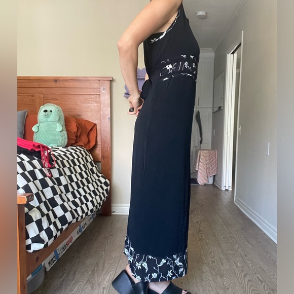 Vintage Dressing Clio maxi dress black with white print - tie in back - size M/L - Picture 5 of 12